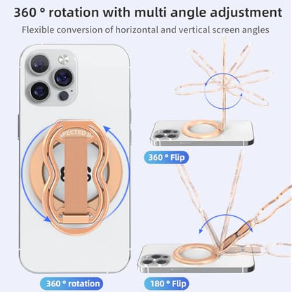 RESPECTED-BRO-Magnetic-Phone-Grip-Stand-with-Finger-Strap, 4-in-1 Magnetic Ring Holder, Kickstand and Elastic Strap for Phones, Universal Fit for iPhone 17/16/15/14/13/12, Android and Cases(Rose Gold) - color: Rose Gold