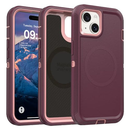 TUTUKII Magnetic for iPhone iPhone 15, 14 & 13 Case Purple | MagSafe Compatible, Rugged, Tough, Heavy Duty, Shockproof, Tri-Layer, 6.1-Inch, - color: Purple/Pink