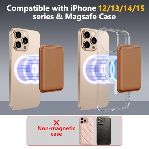 Compatible with MagSafe Wallet, Magnetic Phone Wallet 3 Cards Holder, 23 Magnets, Credit Card RFID Blocking, Slim Leather, Magnetic Wallets for iPhone 17/16/15/14/13/12 Series-Brown - color: Brown