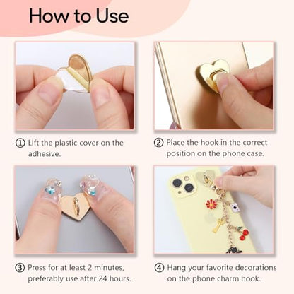20pcs Phone Charm Hook, Cell Phone Finger Ring, Heart Phone Holder, Adhesive Metal Phone Finger Grip Loop Stand for Mobile Phone Case DIY Accessories