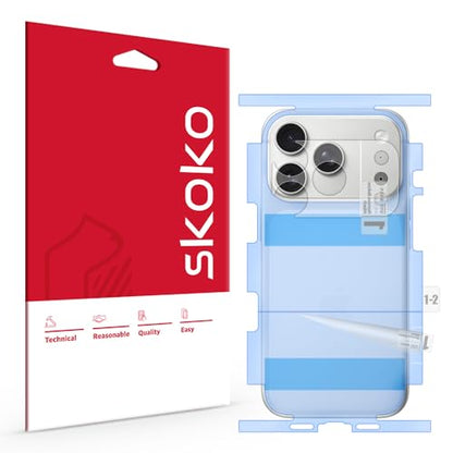 skoko [4 Pcs in 2Pack Matte Back & Side Edge Full Body Cover Protective Film with Slim Lens around Cover for iPhone 17 Pro, Bubble-Free, Easy Attachment, TPU-Like Screen Protector