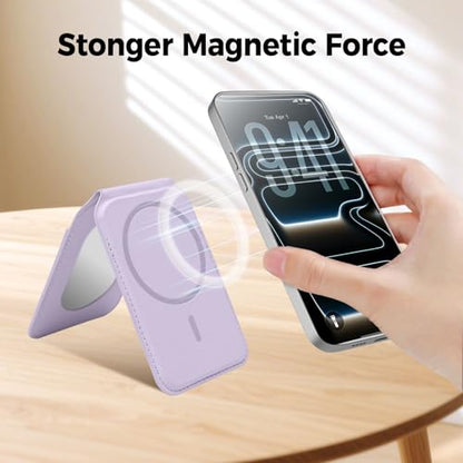 for MagSafe Wallet with Mirror,4 Card Holder RFID Blocking Stand - color: Lavender