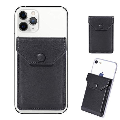 Self Adhesive Phone Card Wallet with Flip Cover, RFID Blocking, Black - color: Black Plus