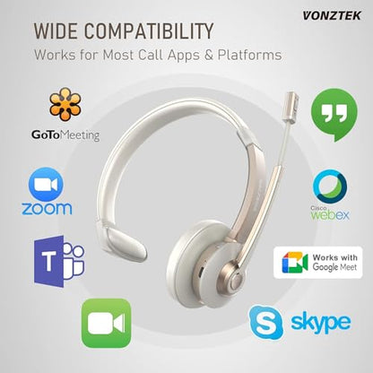 Wireless Headset, Trucker Bluetooth Headset with Microphone Noise Canceling & USB Dongle, 5.0 Wireless Headphones with Mic Mute for Cell Phone PC Computer Work Office Teams Meeting Call