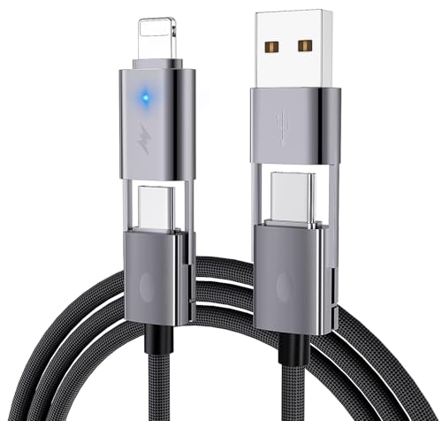[2-Pack] 4-in-1 USB C Multi Charging Cable 6FT, 65W PD Fast Charger Cord, Durable Round Braided Data Transfer, Compatible with iPhone 17 16 15 Pro Max, MacBook, iPad, Samsung S26 S25, Laptop - Grey - size: 6FT+6FT
