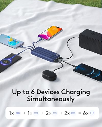 Orfeika Fast Charging Portable Charger Power Bank with Built-in 4 Cables | 10000mAh|Ultra-Slim&Light|Flight-Safe|Power 6 Devices at Once|22.5W|Battery Pack For iPhone,Samsung,Google|Travel Essentials - color: Navy