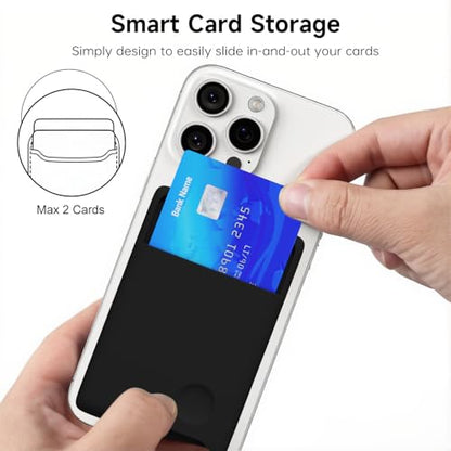 oakxco Phone Wallet Stick On, Secure Phone Card Holder Silicone, Adhesive Pocket Sleeve ID Credit Card, Slim Thin Card Case for Men Women Cute, Compatible with Apple iPhone Samsung Pixel, Black - color: Black