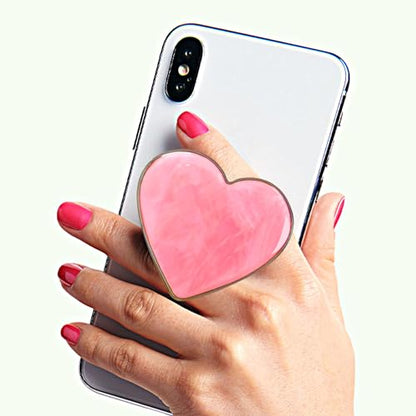 PGONA Cute Pink Heart Collapsible Phone Grip - Kawaii Seashell Pattern Love Handle Phone Stand Holder for Women, Compatible with Kindle, iPad, iPhone