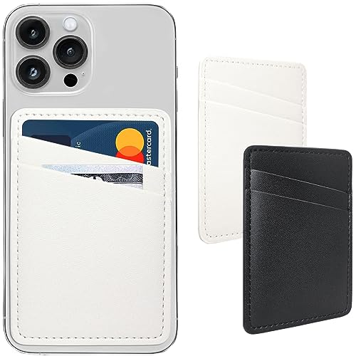 Phone Wallet Stick On, Leather Phone Card Holder, Credit Card Holder for Phone Case Compatible with iPhone, Samsung and Android - White, Black - color: White, Black