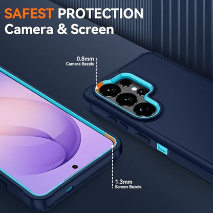 for Samsung Galaxy S26 Ultra Case with HD Screen Protector, 3-Layer Shockproof Military Grade Full Body Protection, Heavy Duty Hybrid Protective Phone Cover (Navy/Blue) - color: Navy/Blue