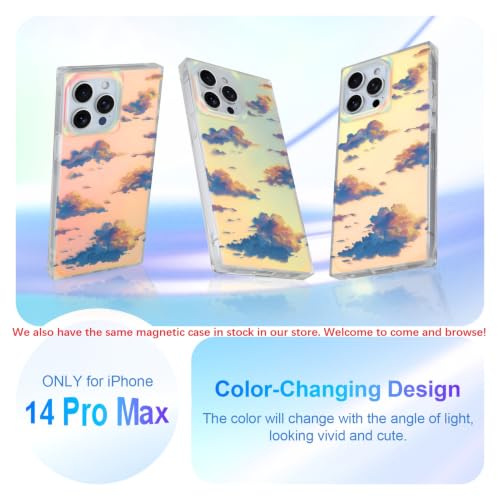 Cute Rectangle Case for iPhone 14 Pro Max Case, Iridescent Clouds | Twilight Sun Set Sky Pattern Design, Aesthetic Girly Matte Glitter Protective Phone Cover for Women Girls - size: iPhone 14 Pro Max