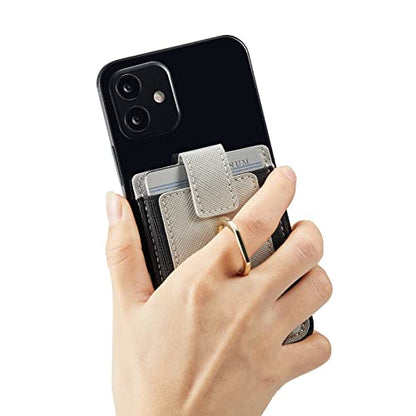 Phone Card Holder with Ring Grip for Back of Phone,Adhesive Stick-on Credit Card Wallet Pocket for iPhone,Android and Smartphones (Gray) - color: Gray