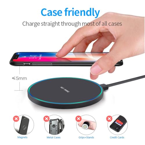 Ultra-Thin 15W Fast Wireless Charging Pad - a Sleek Round Charging Station for Desktop, Travel, and Home Office, Black - color: Black