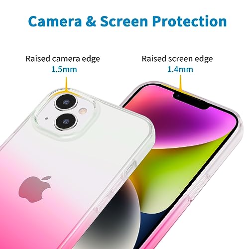 JJGoo Compatible with iPhone 14 Case Clear, Soft Shockproof Protective Slim Thin Phone Bumper Cover Transparent Phone Case, Gradient Pink - color: Gradient Pink