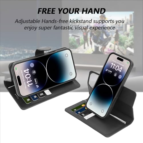 2 in 1 PU Leather for iPhone 16 Pro Max Case, Detachable Wallet Case with Card Holder, Removable Flip Folio Cover with RFID Blocking, Stand Shockproof Phone Cover（Compatible with MagSafe） Black - color: Black, size: Iphone 16 pro max