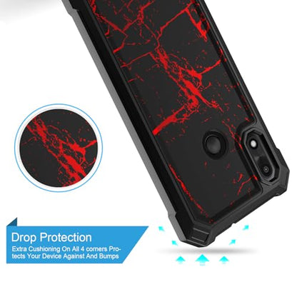 for Gabb Phone 4 Case/Gabb Phone 4 Cover w/[Tempered Glass Screen Protector] Dual Layer Shockproof [Military-Grade][Full-Body] Protective Cover for Women Man Boy Girl Red Black Marble Design - color: BLD IN RED MARBLE