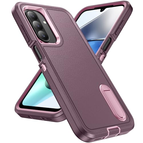 for Samsung Galaxy A26 5G Case with Kickstand Case 3-Layer Military Grade Protective Case Cover Silicone Heavy Duty Rugged Shockproof for Galaxy A26 5G Phone Case (Purple+Pink) - color: Purple+Pink