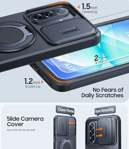 JAME for Samsung Galaxy A17/A16 5G Phone Case with Stand Slide Camera Cover - color: Black, size: Galaxy A16/A17