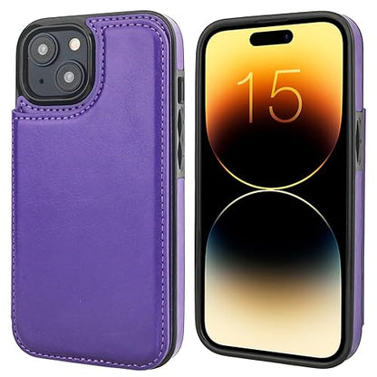 ONETOP for iPhone 15 Wallet Case with Credit Card Holder,Purple | Kickstand,ID/Cash Holder,Case Wallet with Card Slots,Double Magnetic Clasp,Durable PU Leather Shockproof Cover for Women Men - color: Purple