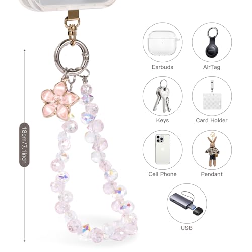 Long Pond Designer Cell Phone Wrist Strap, Anti-Lost Lanyard Wristlet Charm for iPhone 17 Pro Max&Most Cellphones, Detachable Bracelet - style: Crystal White