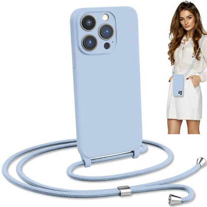 Crossbody Lanyard Strap Case for iPhone 14 Pro Max, Neck Cross Body, Adjustable Holder Removable, Drop Protection Shockproof, Hands-Free Silicone Case 6.7 inch, 150 cm Strap, iP14PM - Blue - color: Blue