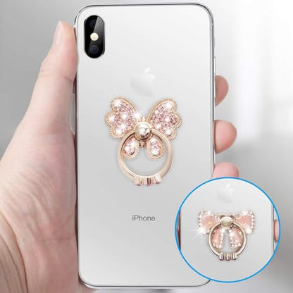 Finger Ring Stand,2 Pack Luxury Glitter Diamond Universal Metal Ring Grips for iPhone 16/15/14/13/ Pro Max, Galaxy S24/S23/S22 Ultra, Finger Ring Grip Holder for All Smartphone (Pink)