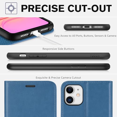 TUCCH Case Wallet for iPhone 11 (6.1") 2019, RFID Blocking Folio, Lake Blue | 3 Card Holders, Kickstand, PU Leather, Magnetic Closure, Shockproof TPU Shell, Protective Flip Cover - color: Lake Blue