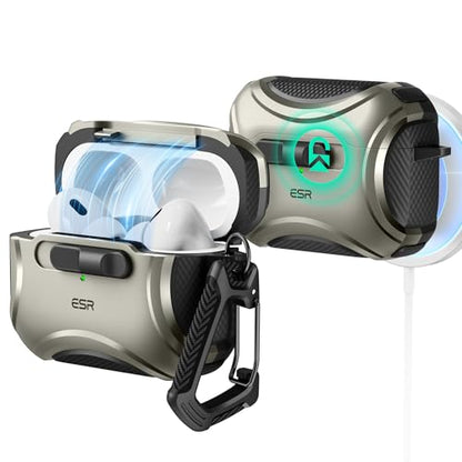 ESR for AirPods Pro 2 Case, Compatible with MagSafe, Cyber Series, Tianium - color: Titanium, size: AirPods Pro 2&1 Case