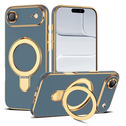 Compatible with iPhone 17 Air Case with Magnetic Ring Stand [Compatible with Mag-Safe] [Full Camera Lens Protector] Soft Plating Phone Case for iPhone 17 Air 6.5", Grey Blue - color: Grey Blue, size: Iphone 17 Air