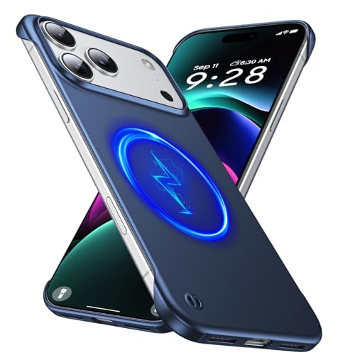 GRECAZO Magnetic Frosted Frameless Case for iPhone 17 Pro, Navy Blue | Compatible with MagSafe, Metallic Finish, Hard PC Cover, Ultra Thin Lightweight Minimalist Borderless, Slim Fit, 6.3-Inch - color: Navy Blue, size: iPhone 17 Pro