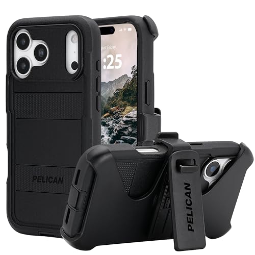 Pelican Voyager iPhone 17 Pro Max Case - Rugged MagSafe Phone Case - Black | Magnetic Phone Case w/24ft Military Grade Drop Protection - Phone Cover w/ Belt Clip Holster Kickstand for iPhone 17 Pro Max - color: Voyager - Black - Pro Max, style: iPhone 17