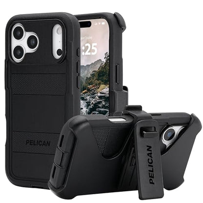 Pelican Voyager iPhone 17 Pro Max Case - Rugged MagSafe Phone Case - Black | Magnetic Phone Case w/24ft Military Grade Drop Protection - Phone Cover w/ Belt Clip Holster Kickstand for iPhone 17 Pro Max - color: Voyager - Black - Pro Max, style: iPhone 17