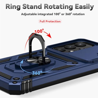 for Samsung Galaxy A35 5G Case,with Screen Protectors and Camera Cover,[Military Grade] 16ft.Drop Tested Cover with Magnetic Kickstand Protective Case for Samsung A35 5G, Blue - color: Blue