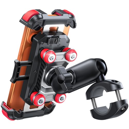 JOYROOM Motorcycle Phone Mount Holder with Dual Vibration Dampener - color: Red