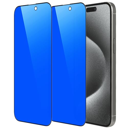 2 Piece Privacy Tempered Glass for iPhone 15 Pro 6.1 inch Anti-blue Anti-Spy Screen Protector Mirror Blue - size: for iPhone 15 Pro