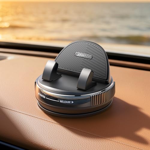 JOYROOM Car Phone Holder Mount, [360° Rotation+Thick Case Friendly] Cell Phone Car Mount with Adjustable Spring Clip, Universal Dashboard Phone Holder Anti-Slip Silicone for iPhone (Black) - color: Black