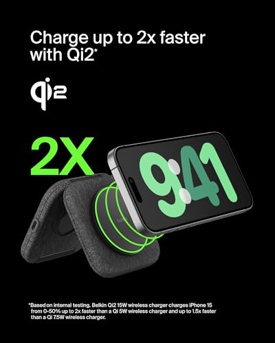 Belkin Qi2 15W Magnetic Wireless Travel Pad, 2 in 1 Foldable Charger - style: 2 in 1