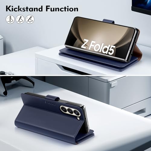 Shieldtop Compatible with Samsung Galaxy Z Fold 5 Wallet Case with Card Holder,Women Man RFID Blocking PU Leather Flip Shockproof Protective Cover Credit Card Holder Slots Kickstand,Dark Blue - color: Dark Blue, size: Samsung Galaxy Z Fold 5