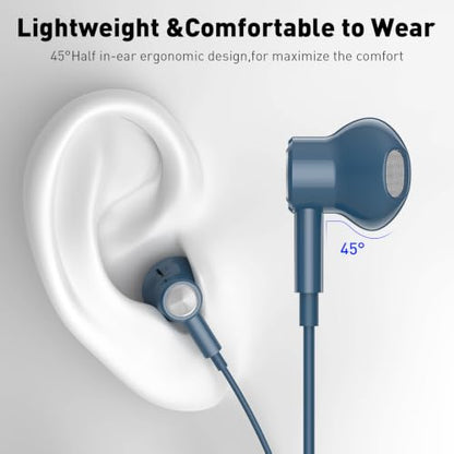 USB C Headphones Magnetic Wired Earbuds with Mic for Apple/Samsung Android - color: Lake Blue
