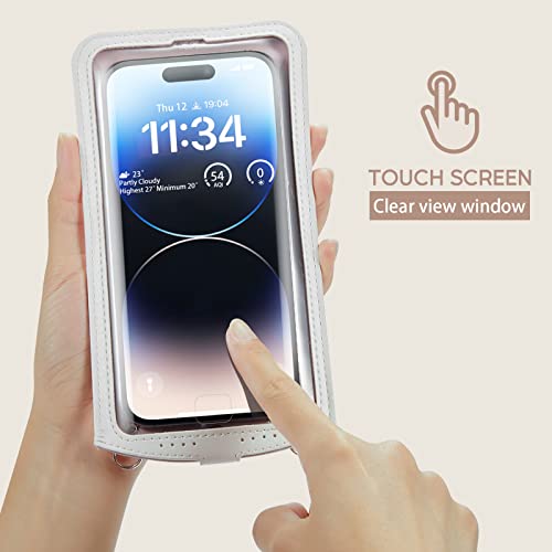 Small Crossbody Bag Cell Phone Purse for Women Men Leather Mini Shoulder Bag Wallet Case with Card Holder Slot Necklace Lanyard for All Smartphones iPhone Samsung Google Moto up to 7.3" White - color: White