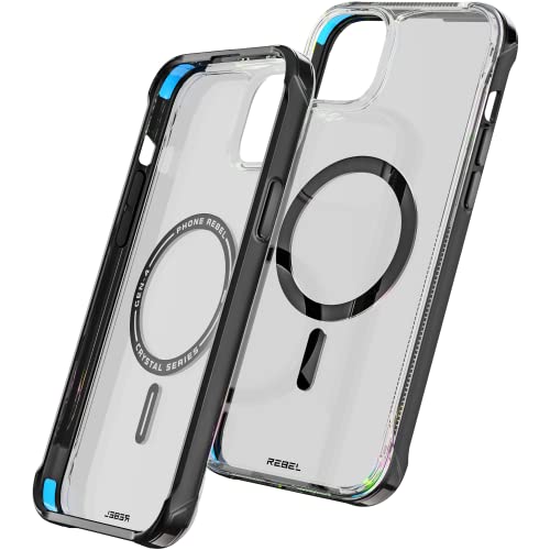 Phone REBEL Clear Case for iPhone 14 Plus [Crystal Series Gen-4] Strong MagSafe Compatible, Anti-Scratch, Non-Yellowing, Protective Shockproof Bumpers, Metal Buttons, 6.7 in 2023 Cover (Crystal Black) - color: Crystal Black, size: iPhone 14 Plus