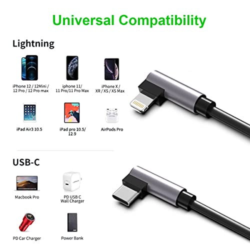 Apple CarPlay Right Angle USB C to Lightning Coiled Coiled Charging Cable，90 Degree Elbow Apple Sync Data Spring Retractable Cord Adapter for iPhone 14/13/12/11/SE/Xs/Xr/8/iPad-3FT