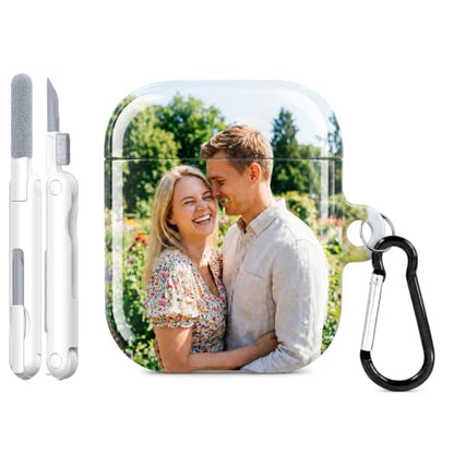 Custom Photo Case Compatible with AirPods 1st & 2nd Generation, Personalized Picture Text Name Hard PC Cover, 360° Full-Wrap Glossy Protective Shell with Keychain & Cleaning Pen, Wireless Charging - size: AirPods 1/2