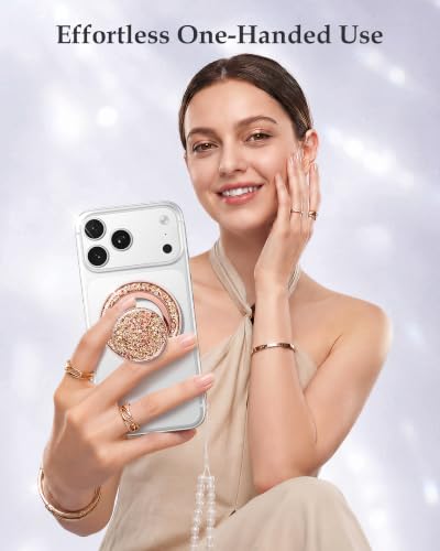 SYNCWIRE for MagSafe Phone Grip, Sparkly Magnetic Phone Ring Holder - color: Glitter Rose Gold