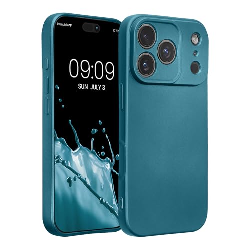 kwmobile Case Compatible with Apple iPhone 17 Pro Case -Soft TPU Back Phone Cover - with Metallic Look - Metallic Caribbean Blue - color: Metallic Caribbean Blue, size: iPhone 17 Pro