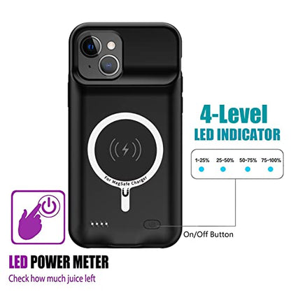 Battery Case for iPhone 13, [Upgraded] 10000mAh Rechargeable Portable Charging Case with Wireless Charging Compatible for iPhone 13 (6.1 inch) with Carplay Extended Battery Pack Charger Case (Black) - size: iPhone 13