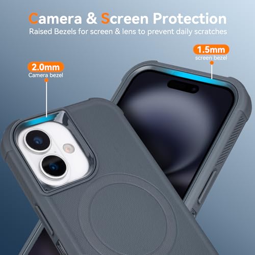 for iPhone 16 Case with Belt Clip, Compatible with Magsafe, Gray | Anti-Drop, Anti-Fingerprint, 3 in 1 Heavy Duty Shockproof Protection for iPhone 16 Case Rugged with Kickstand - color: Gray