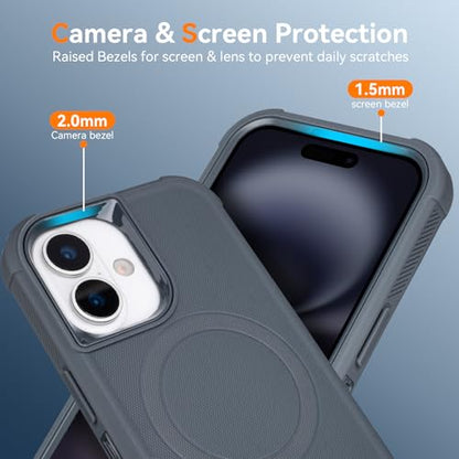 for iPhone 16 Case with Belt Clip, Compatible with Magsafe, Gray | Anti-Drop, Anti-Fingerprint, 3 in 1 Heavy Duty Shockproof Protection for iPhone 16 Case Rugged with Kickstand - color: Gray