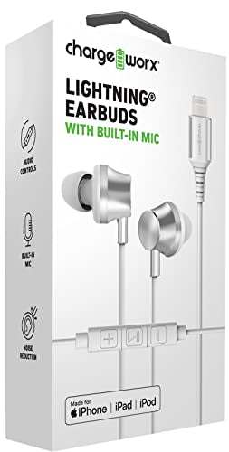 Wired Earbuds w/ Lightning Connector, Mic & Cord, Earphones for iPhone/iPad