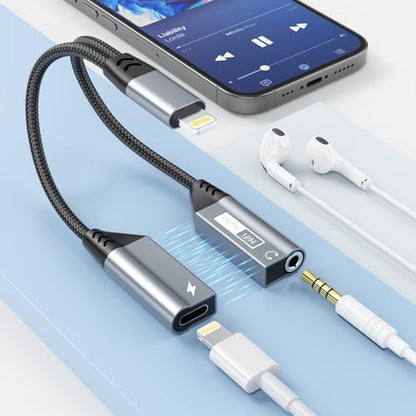 Magnetic 2-IN-1 Lightning to 3.5mm Audio Jack Headphone and Charge Cable Adapter for iPhone，Earphone Converter Splitter Support Music+Charge+HiFi+Mic for iPhone 14 Pro/14 13 12 11【Apple MFi Certified】